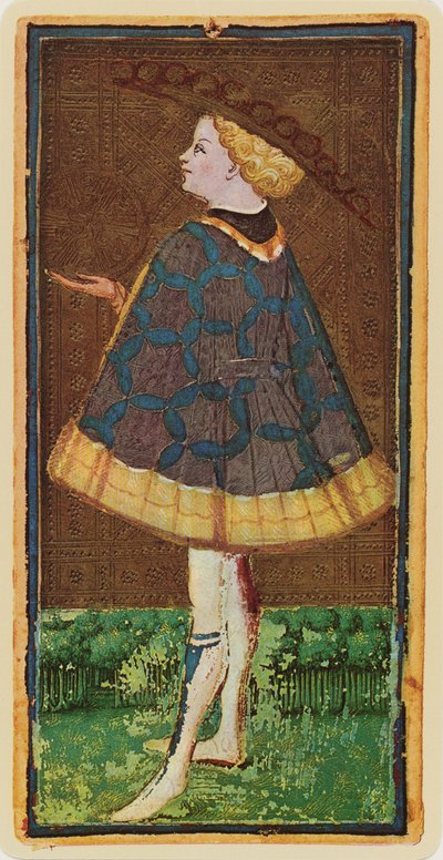 The Knave of Coins, facsimile of a tarot card from the 